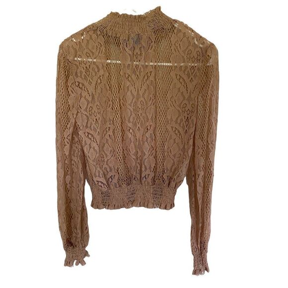 Windsor Lace sheer tan small long sleeve cowl neck blouse - Picture 4 of 6